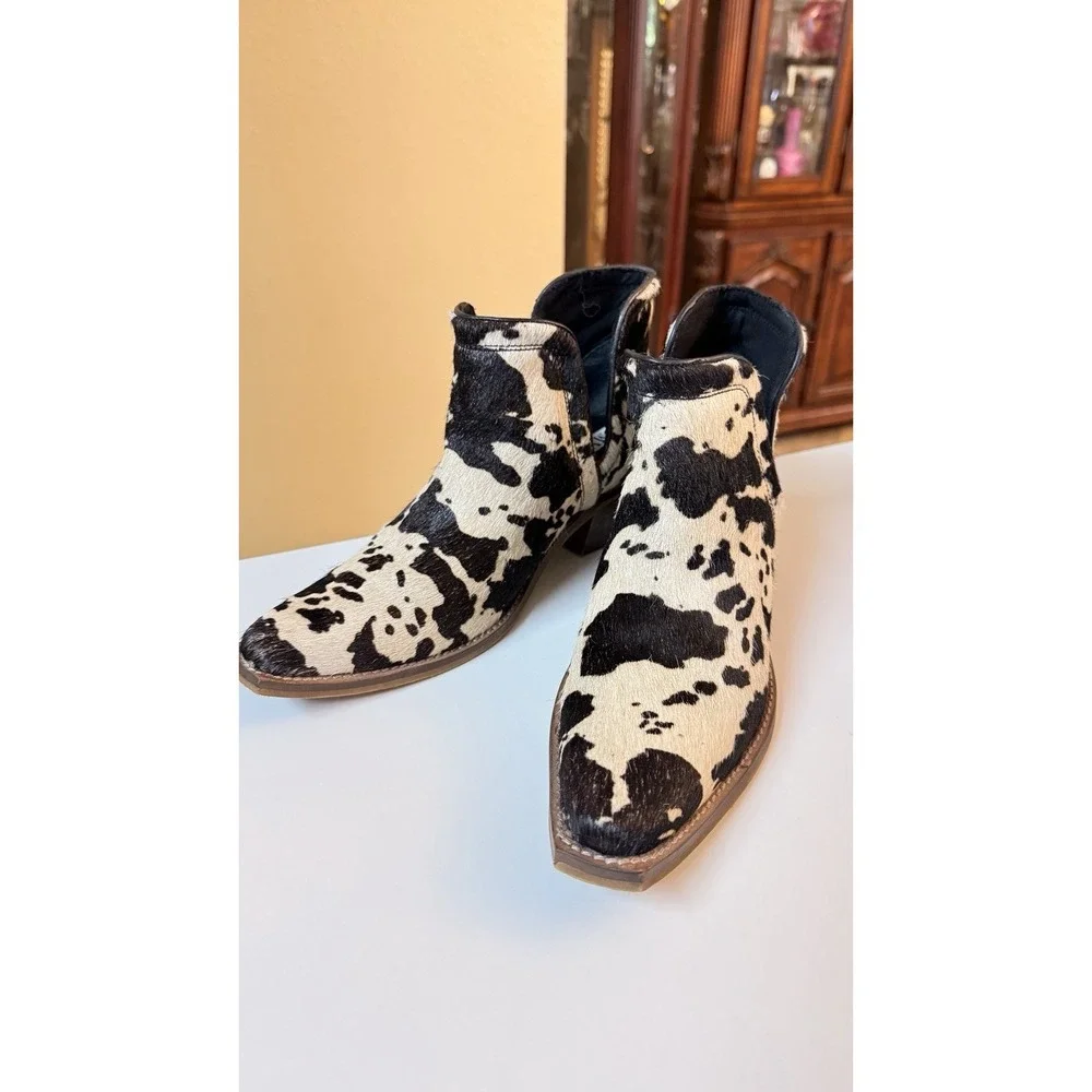 Myra Cowhide Ankle Boots Western Haircalf Black‎ White Size 8 Leather